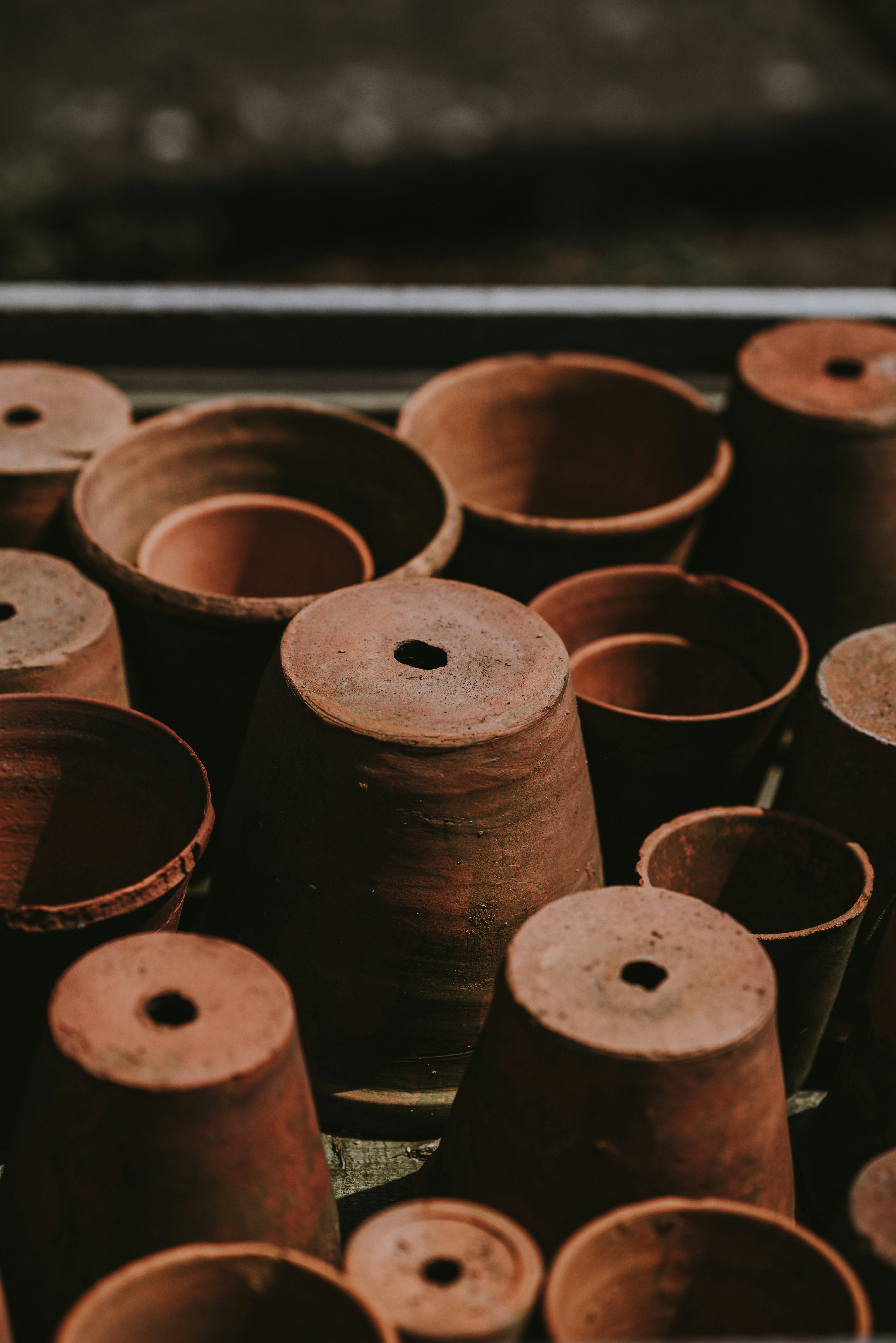 brown clay flower pots